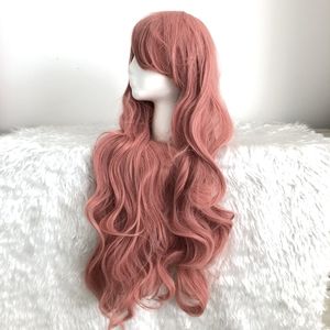 32 inches Pink Synthetic Cosplay Wig Bangs Long Body Wave for Halloween Party